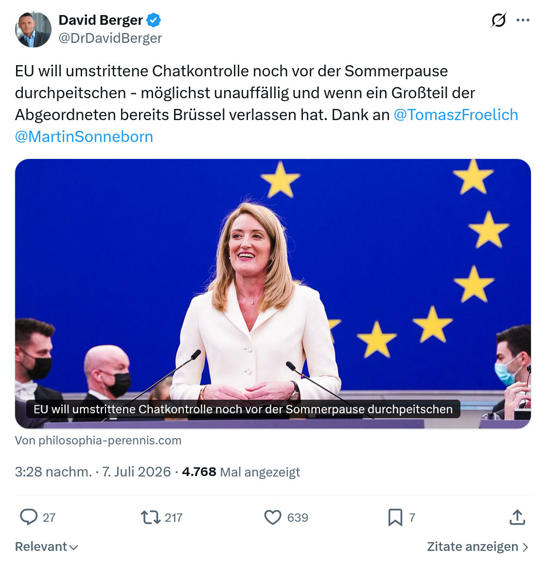 David Berger: EU will umstrittene Chatkontrolle...
