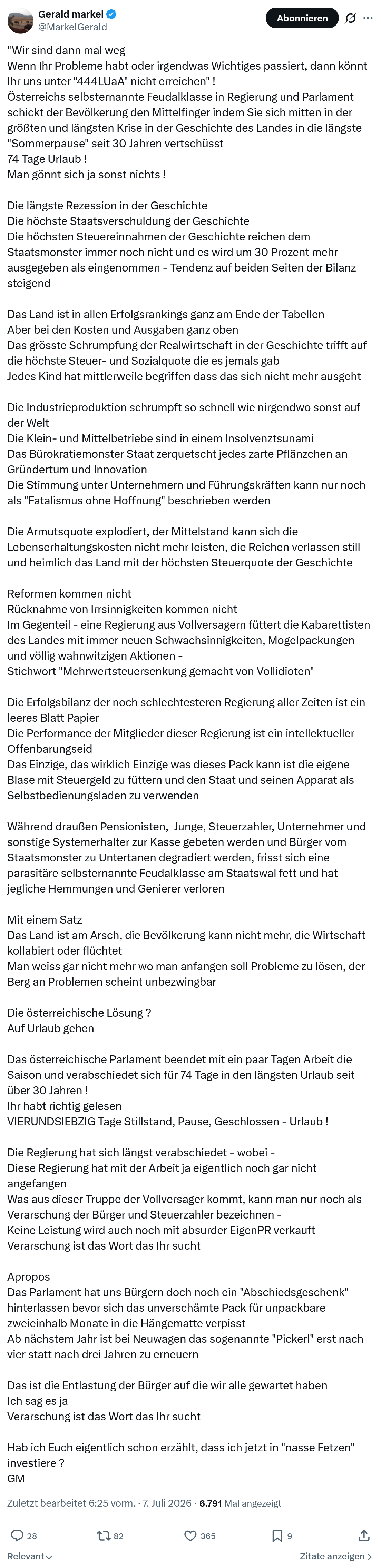 Gerald Markel: Wir sind dann mal weg...