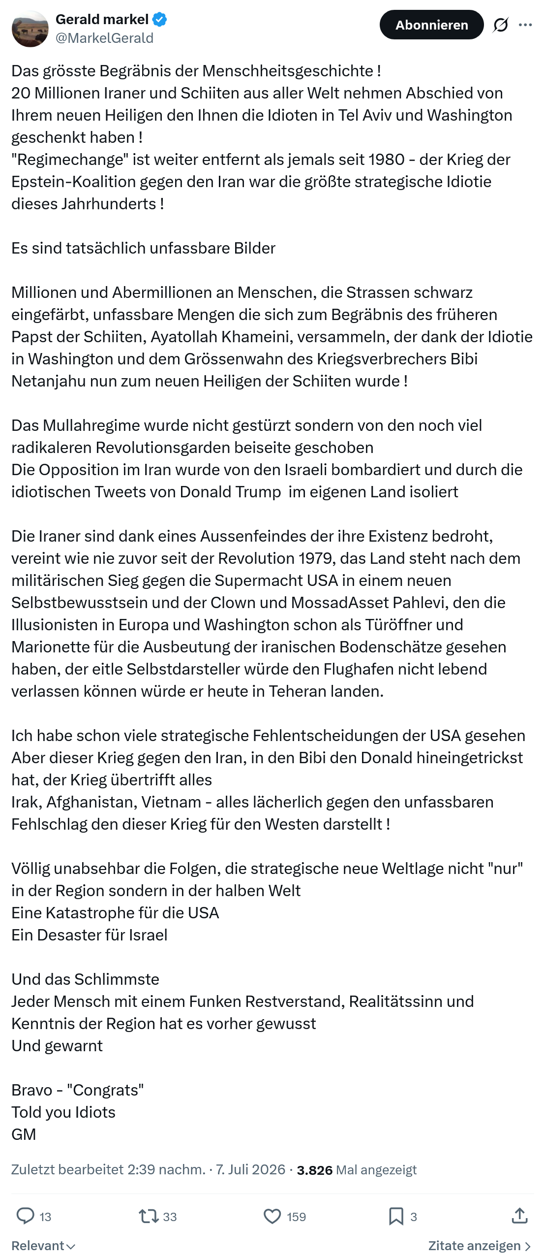 Gerald Markel: Das grösste Begräbnis...