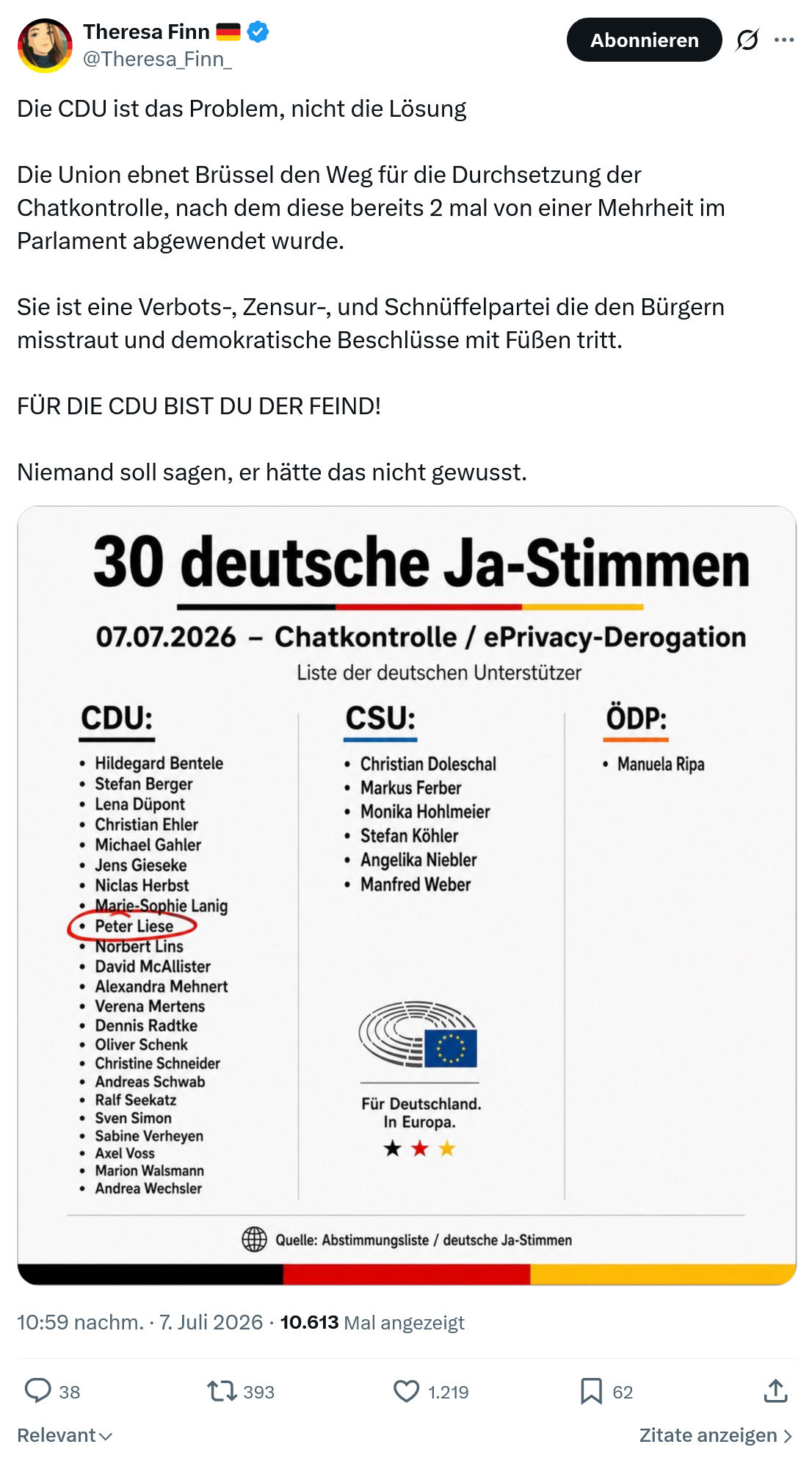 Theresa Finn: Die CDU ist das Problem, nicht die Lösung...