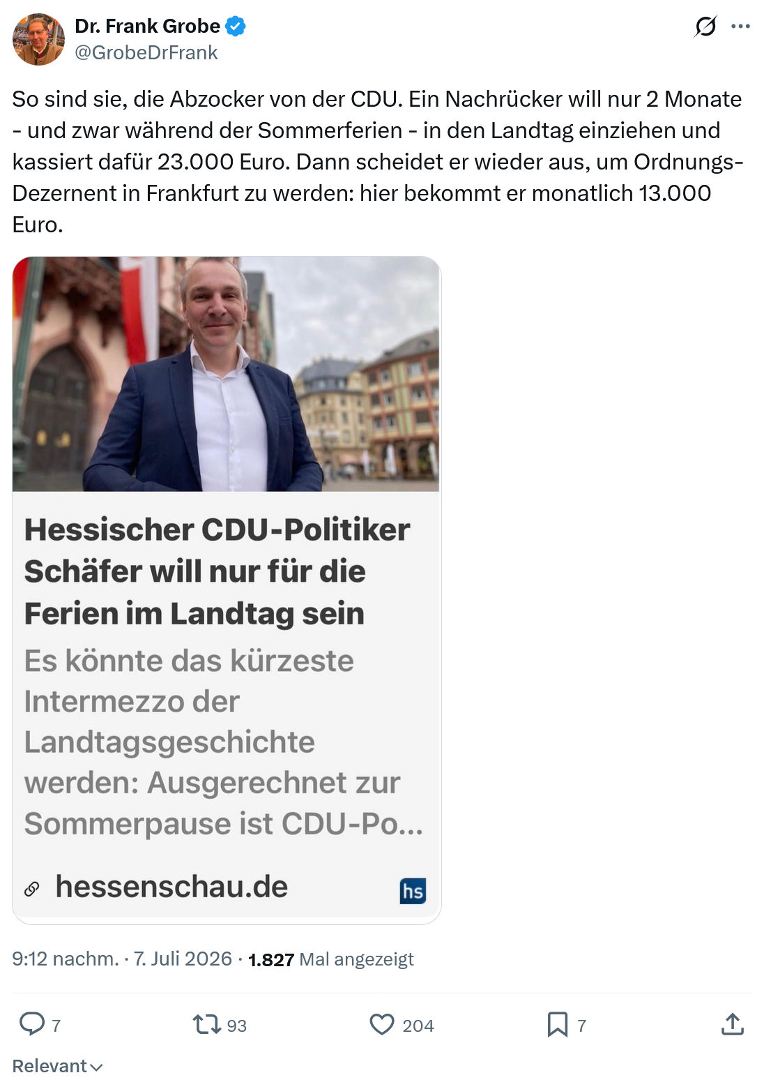 Frank Grobe: So sind sie, die Abzocker von der CDU...