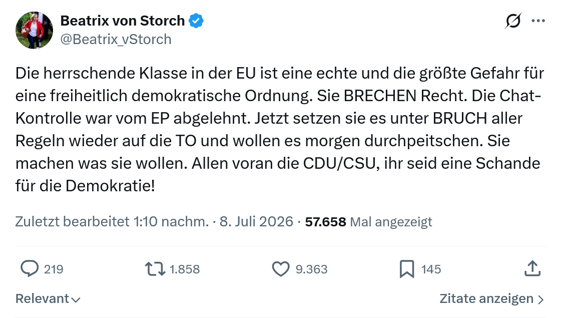 Beatrix von Storch: Die herrschende Klasse in der EU ist eine echte...