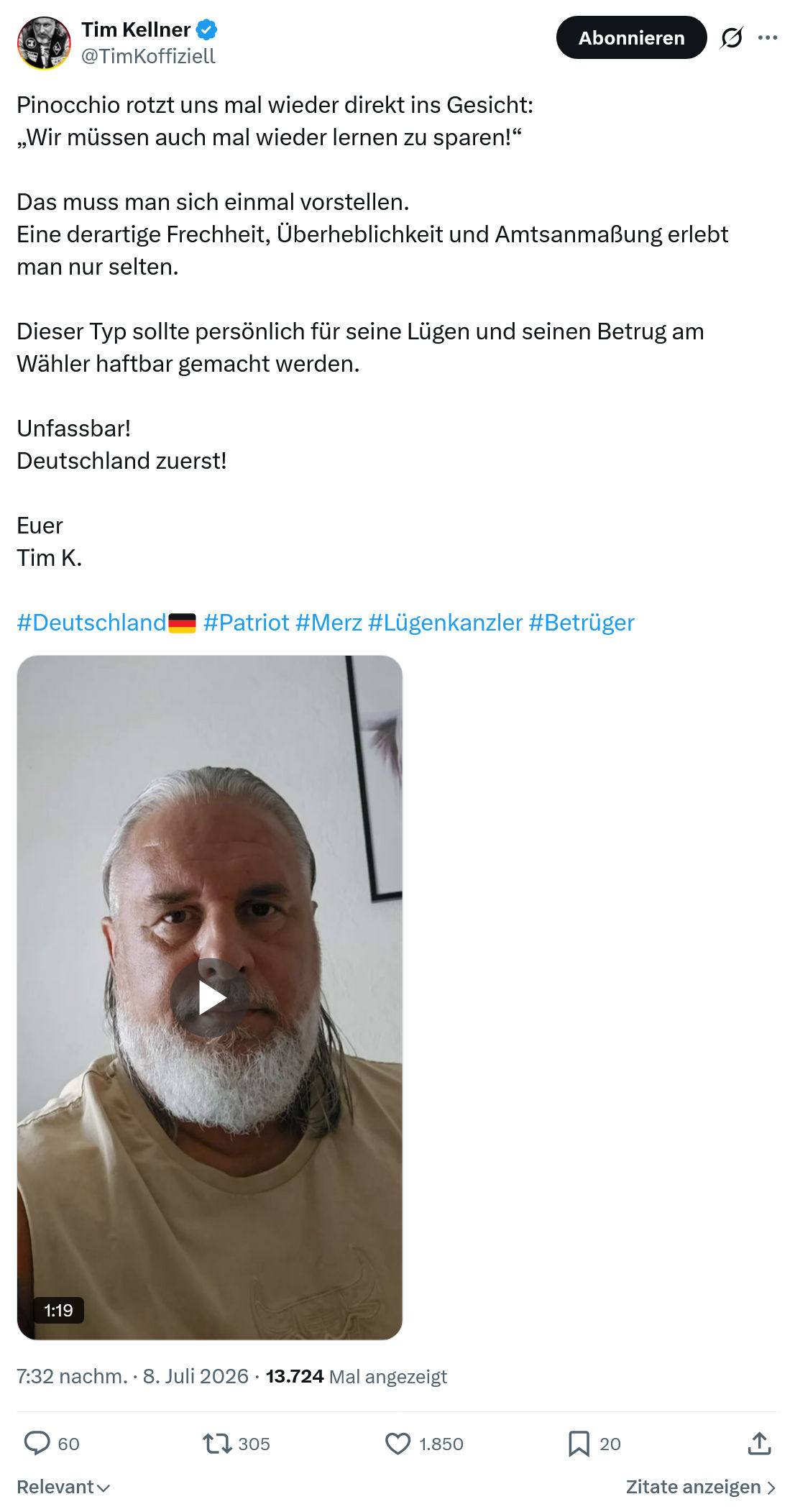 Tim Kellner: Pinocchio rotzt uns mal wieder direkt ins Gesicht...