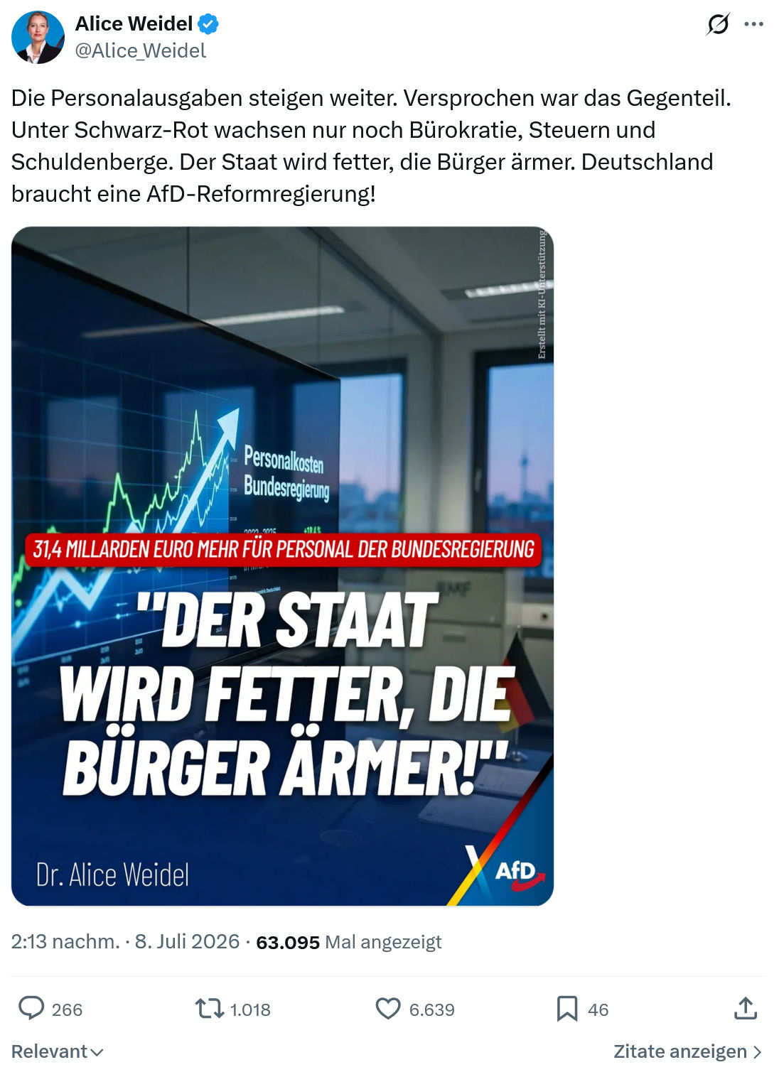 Alice Weidel: Die Personalausgaben steigen weiter...