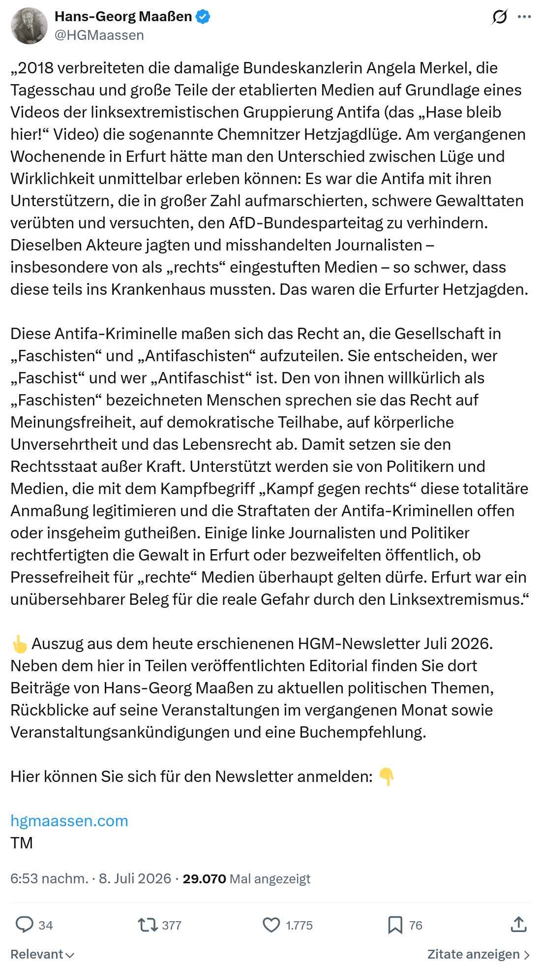 Hans-Georg Maaßen: 2018 verbreiteten die damalige Bundeskanzlerin Angela Merkel...