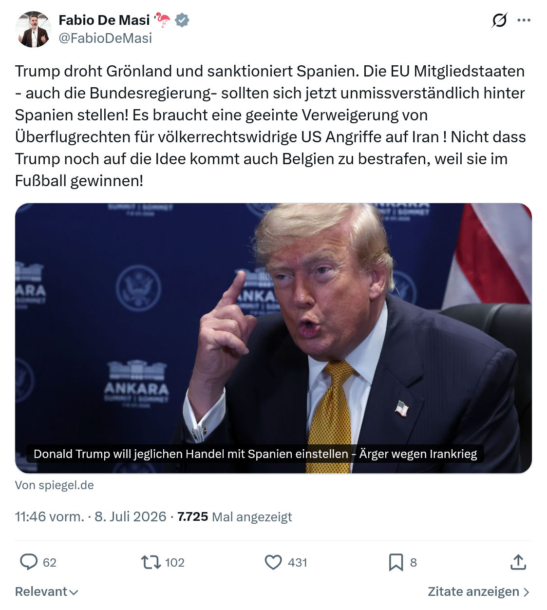 Fabio De Masi: Trump droht Grönland und sanktioniert Spanien...