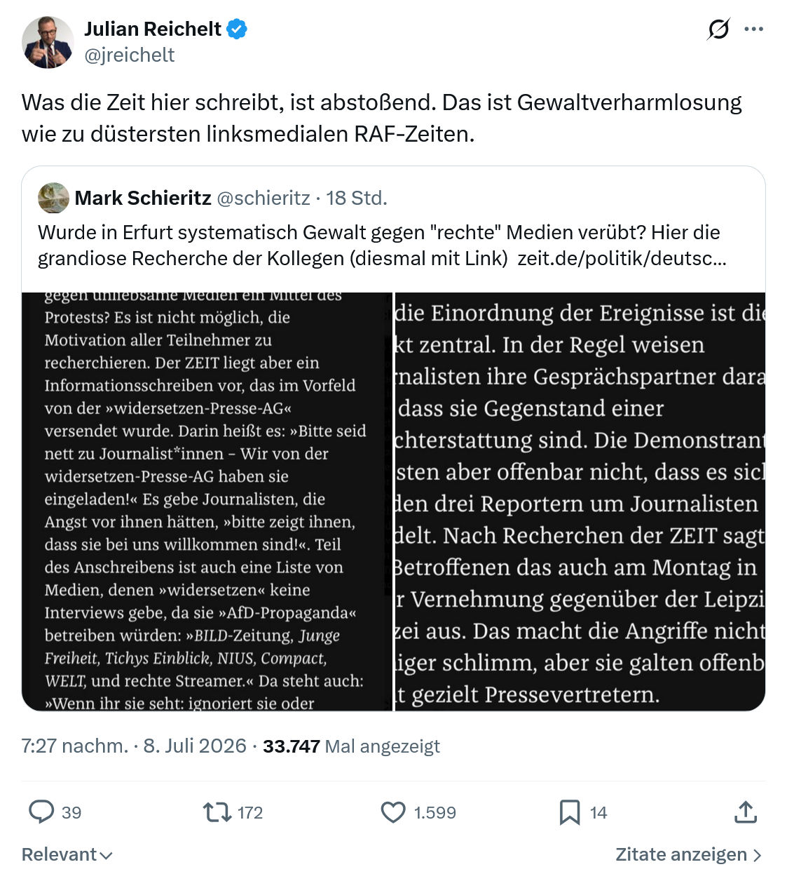 Julian Reichelt: Was die Zeit hier schreibt...