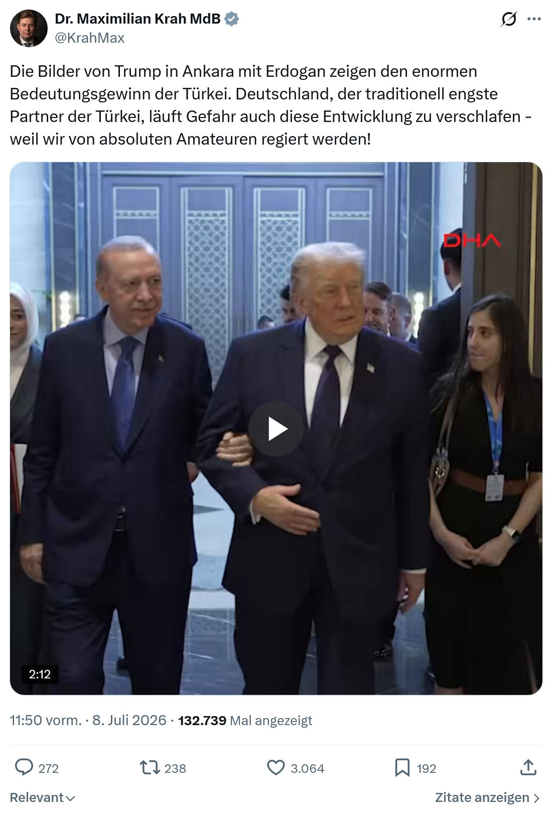 Maximilian Krah: Die Bilder von Trump in Ankara mit Erdogan...