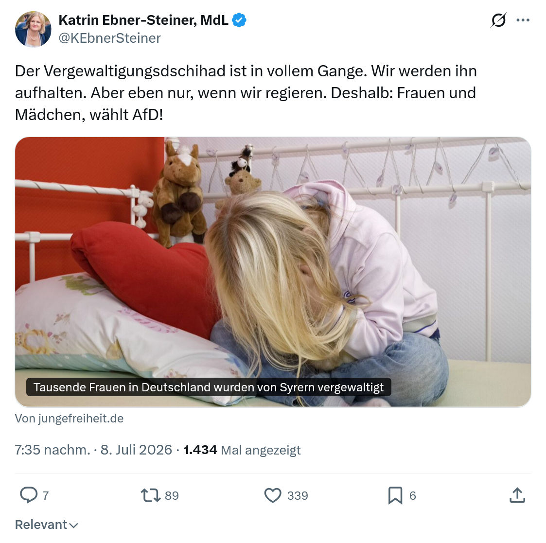 Katrin Ebner-Steiner: Der Vergewaltigungsdschihad ist in vollem Gange...