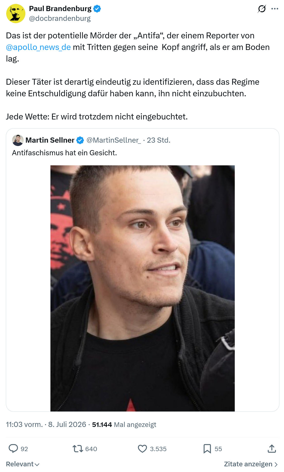 Paul Brandenburg: Das ist der potentielle Mörder der „Antifa“...
