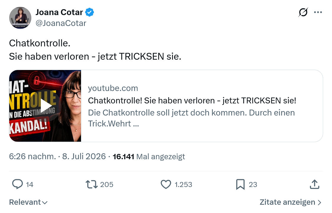 Joana Cotar: Chatkontrolle...