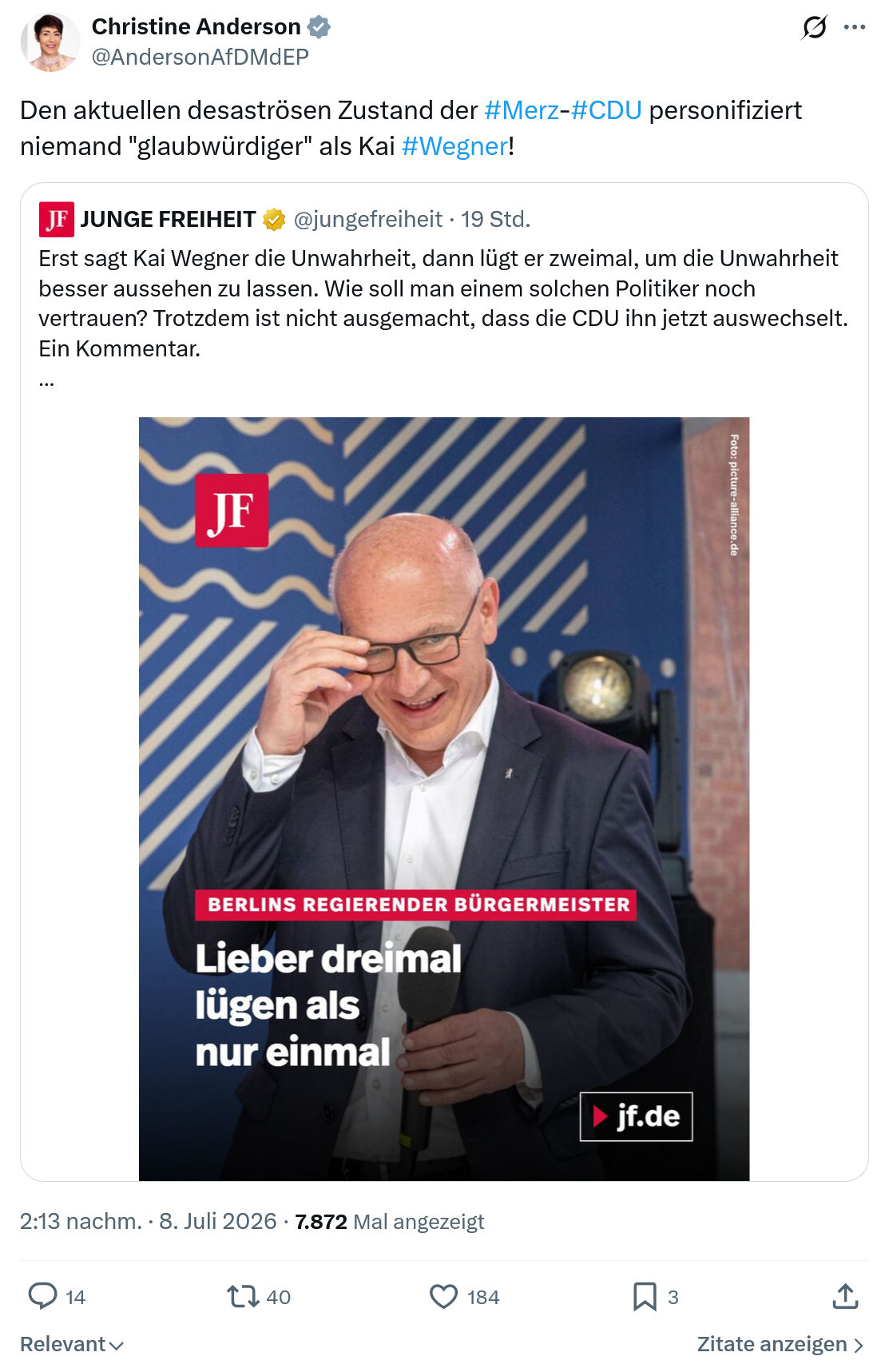 Christine Anderson: Den aktuellen desaströsen Zustand...