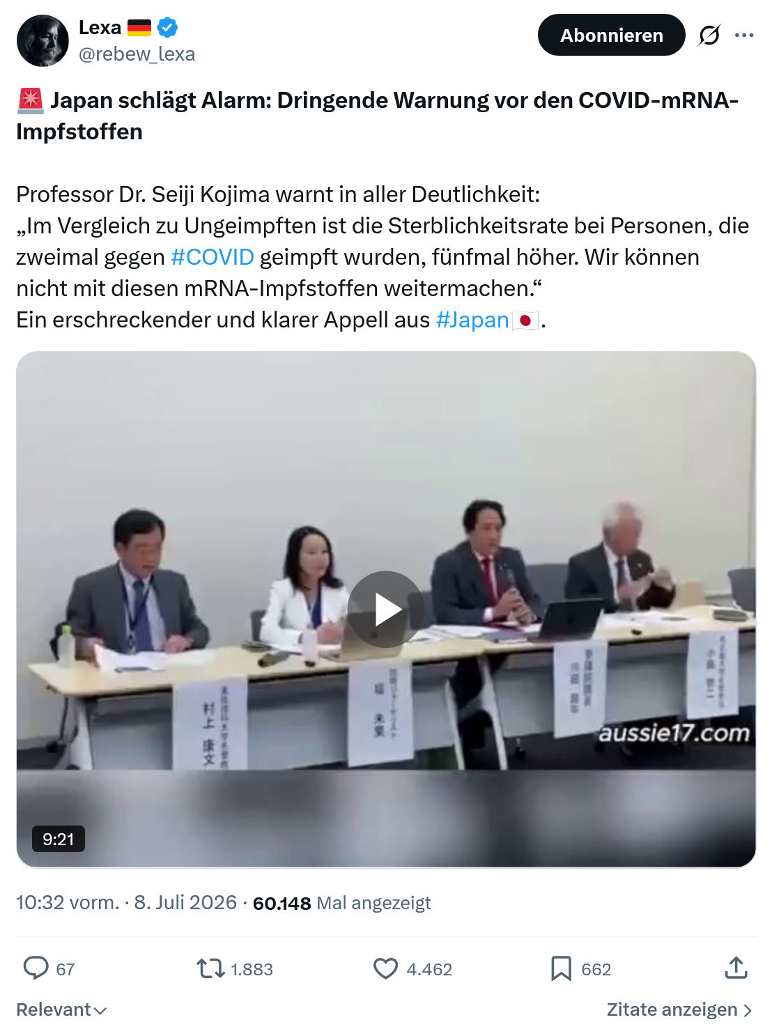 Lexa Rebew: Japan schlägt Alarm...