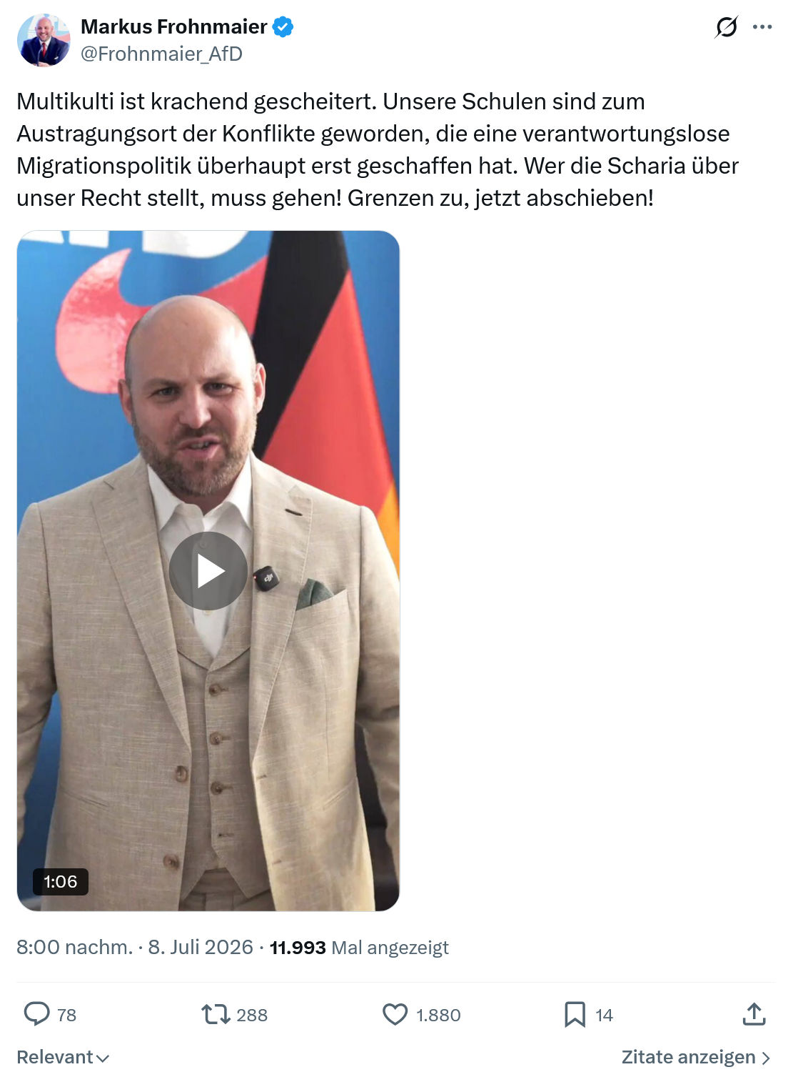 Markus Frohnmaier: Multikulti ist krachend gescheitert...