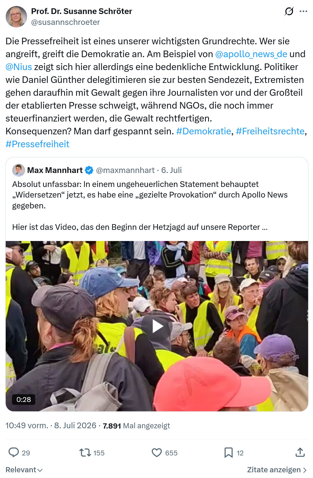 Susanne Schröter: Die Pressefreiheit ist eines unserer wichtigsten Grundrechte...