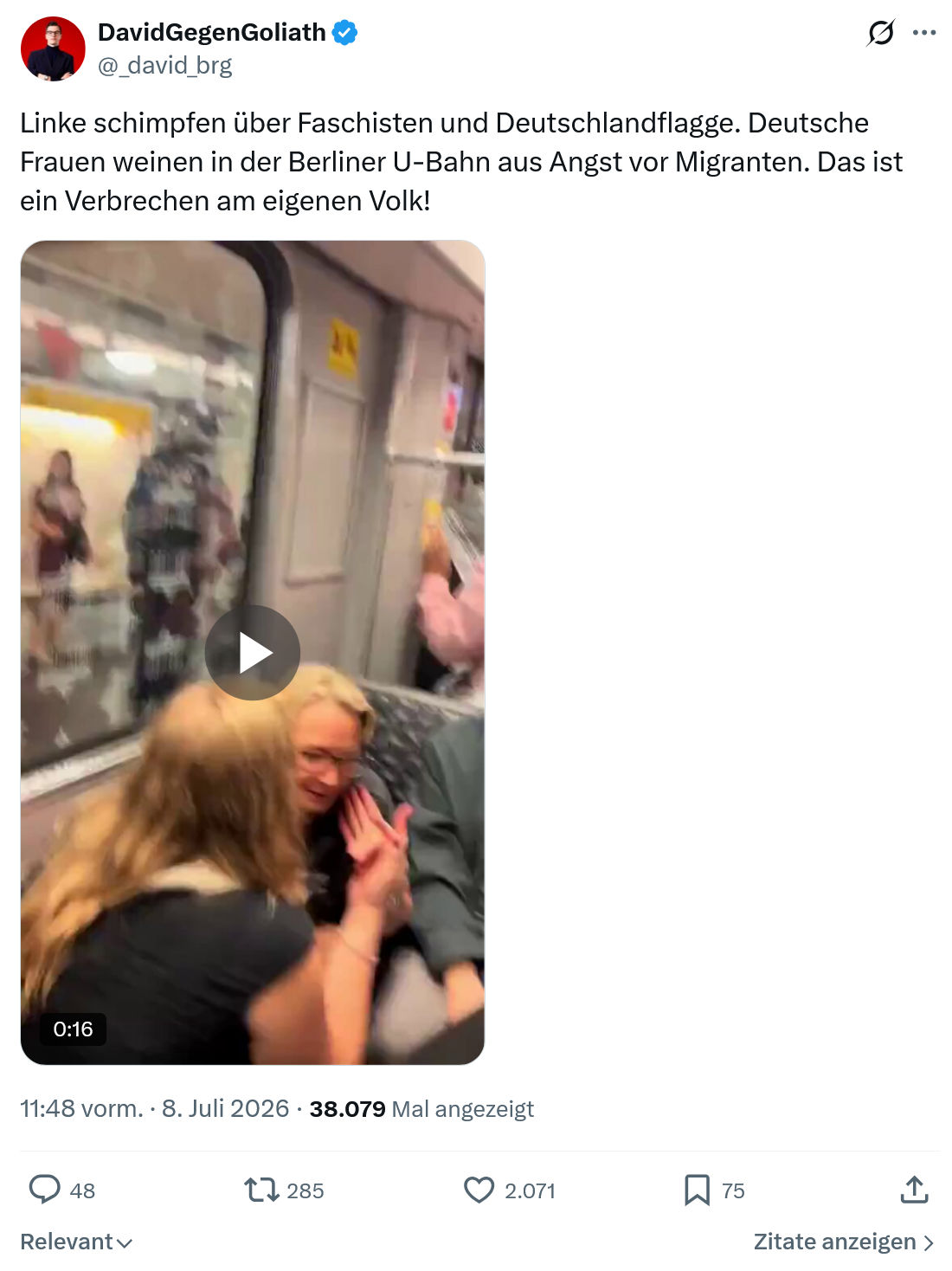 David Gegen Goliath: Linke schimpfen über Faschisten und Deutschlandflagge...