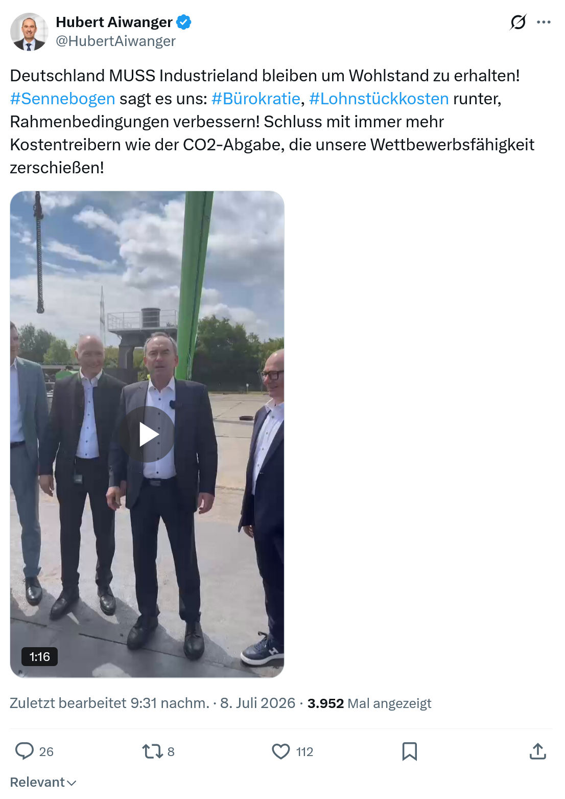 Hubert Aiwanger: Deutschland MUSS Industrieland bleiben um Wohlstand zu erhalten...