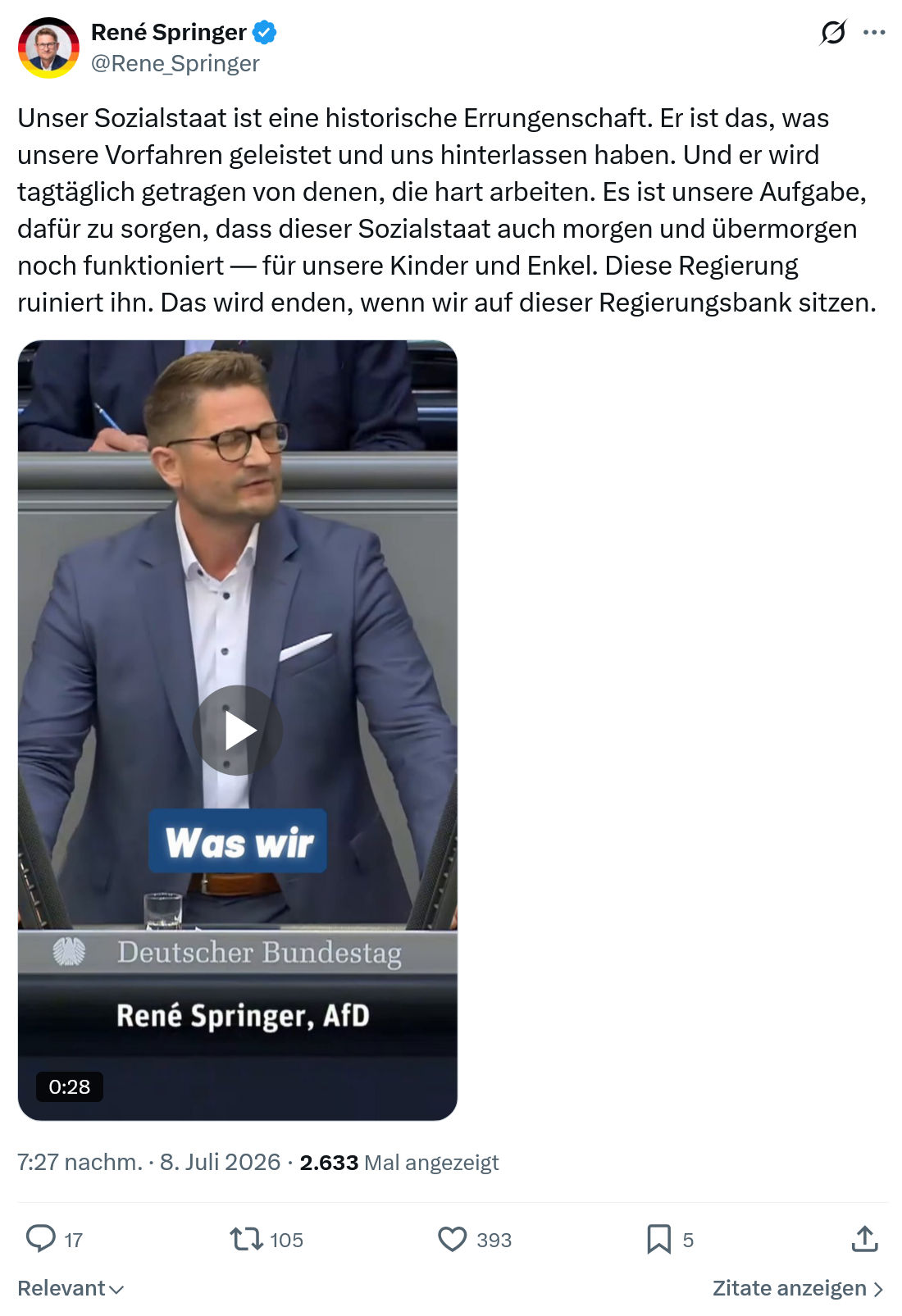 René Springer: Unser Sozialstaat ist eine historische Errungenschaft...