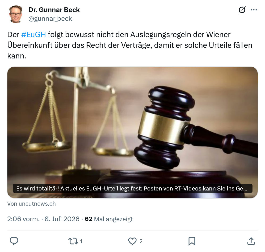 Gunnar Beck: Der #EuGH folgt bewusst nicht den Auslegungsregeln...