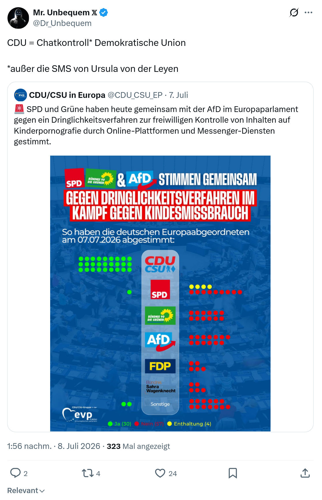 Mr. Unbequem: CDU = Chatkontroll* Demokratische Union...