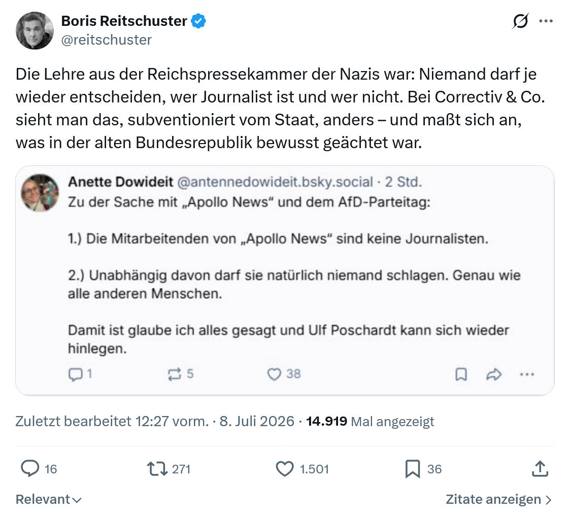 Boris Reitschuster: Die Lehre aus der Reichspressekammer...