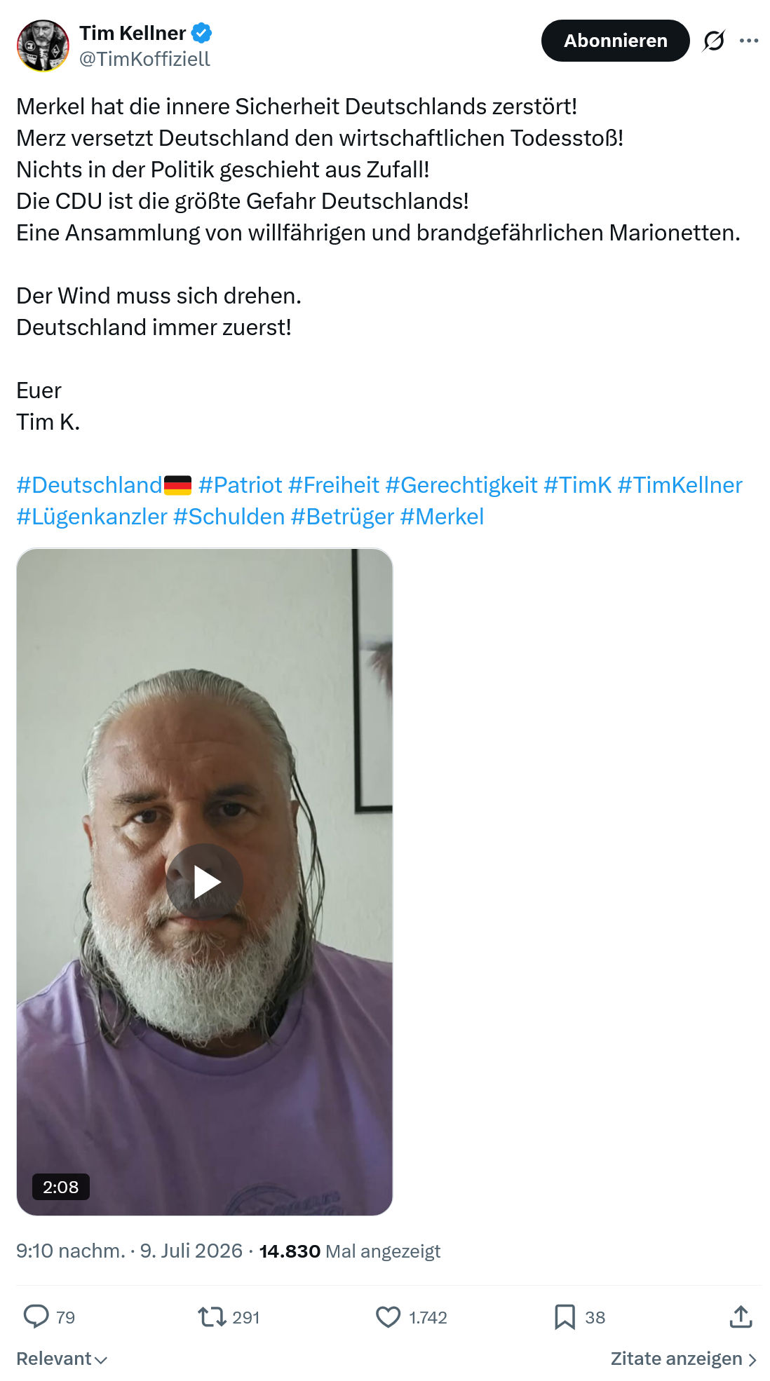 Tim Kellner: Merkel hat die innere Sicherheit Deutschlands zerstört...