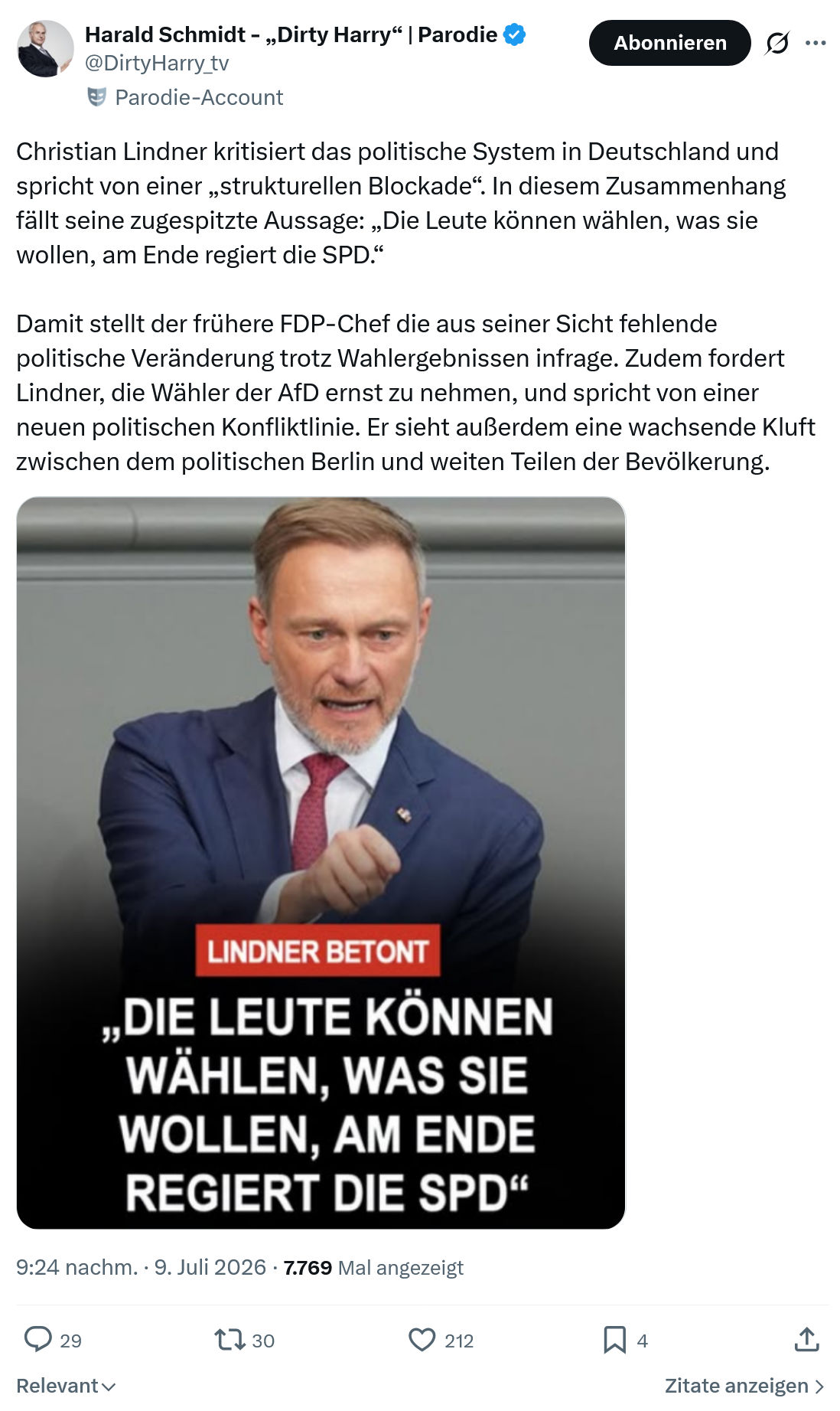 Harald Schmidt: Christian Lindner kritisiert das politische System...