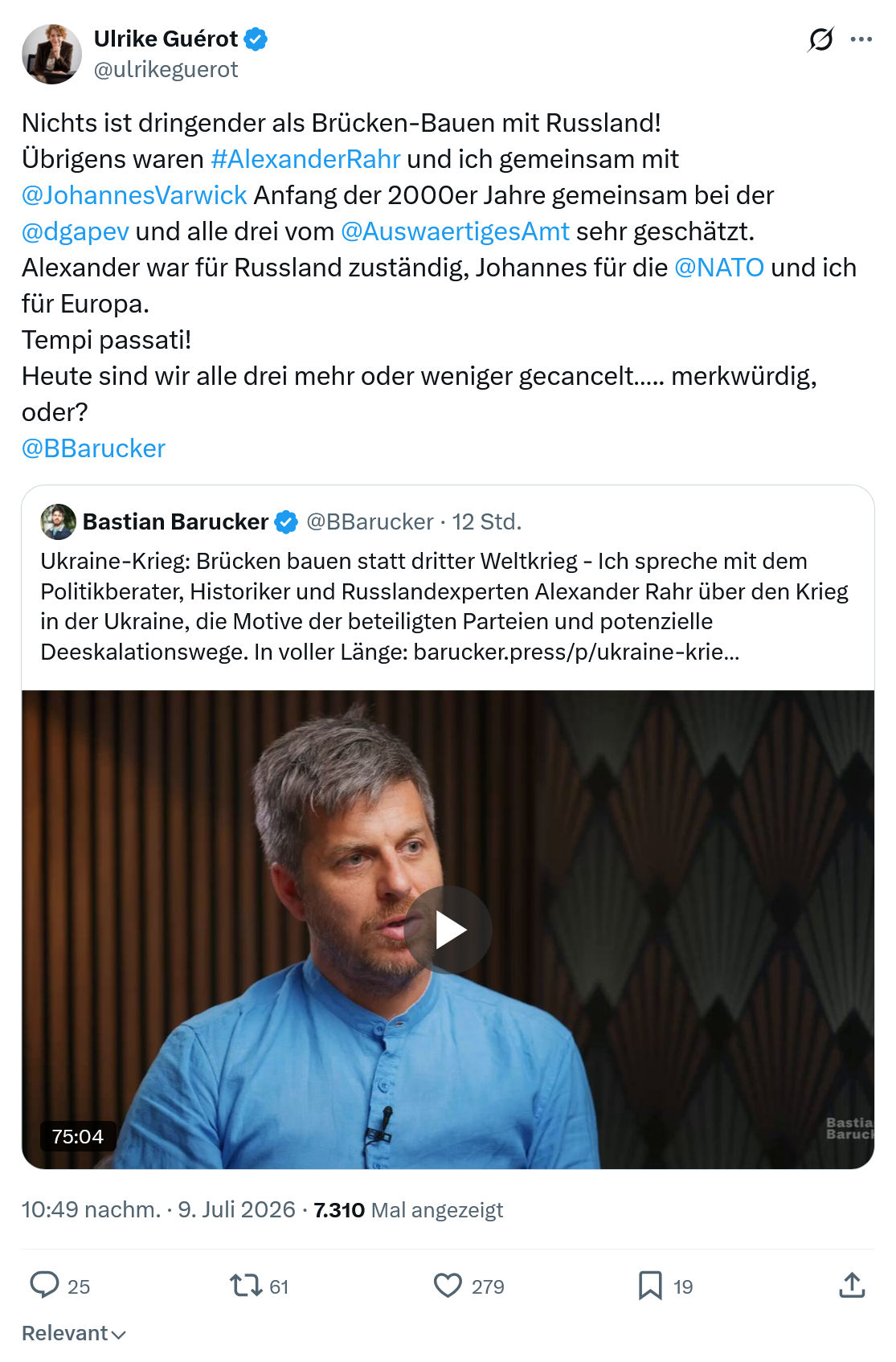 Ulrike Guérot: Nichts ist dringender als Brücken-Bauen mit Russland...