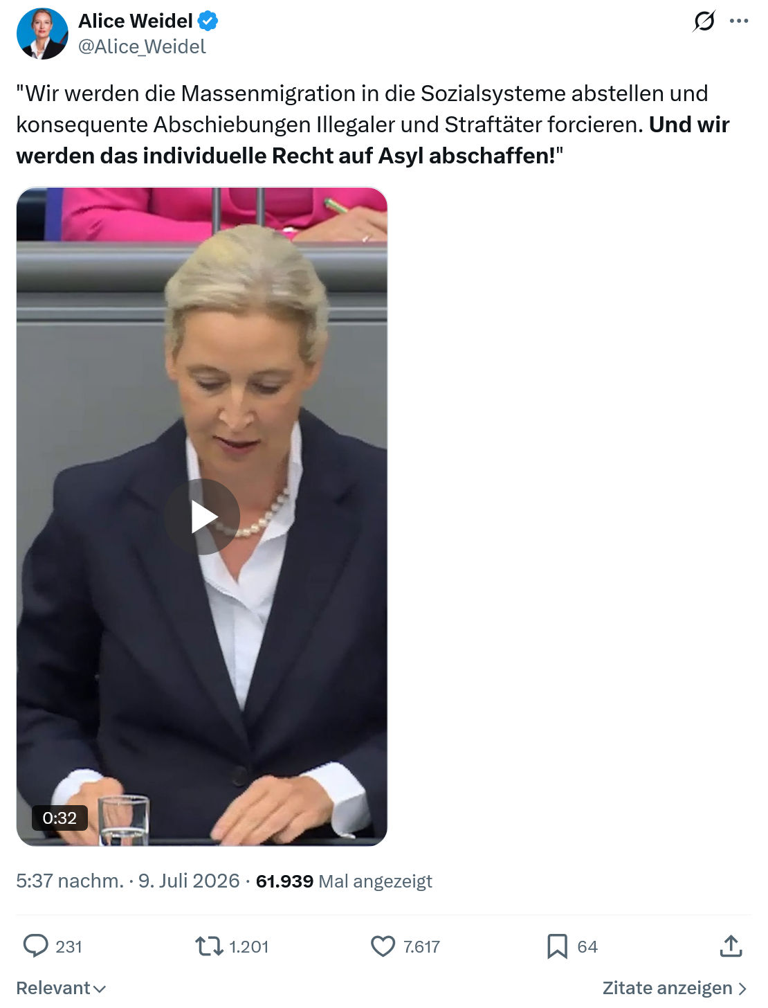 Alice Weidel: Wir werden die Massenmigration...