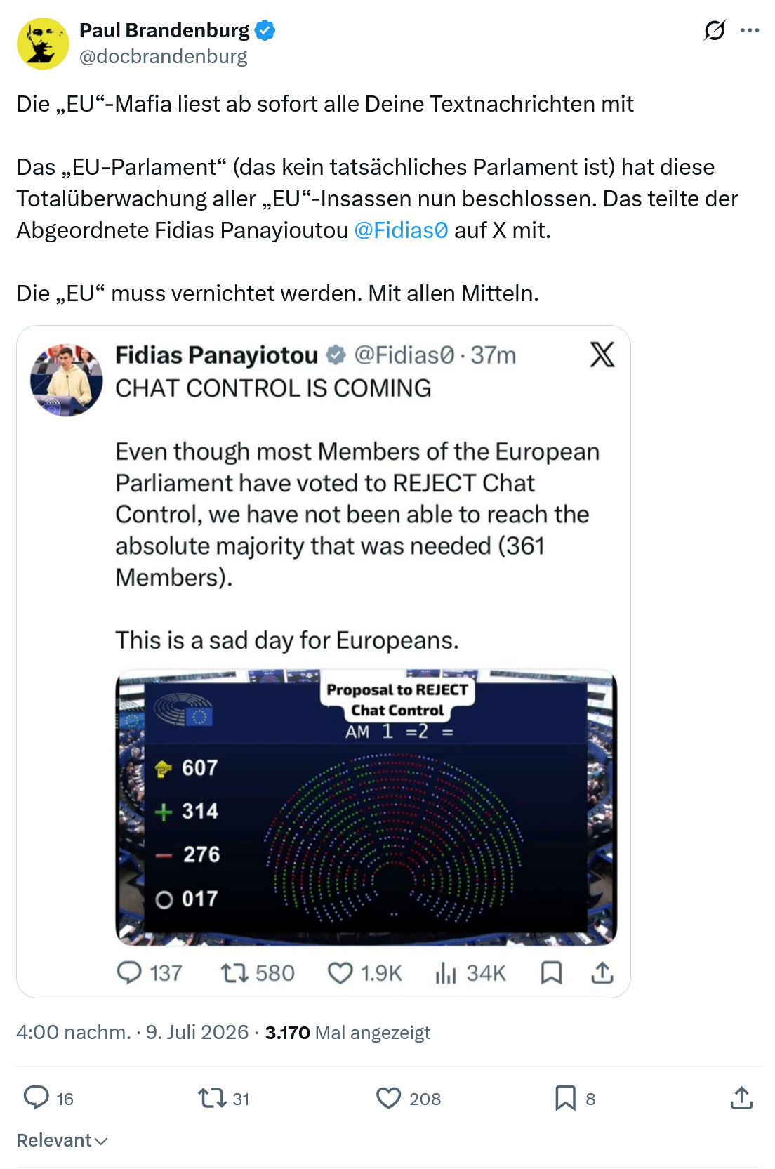Paul Brandenburg: Die „EU“-Mafia liest ab sofort alle Deine Textnachrichten mit...