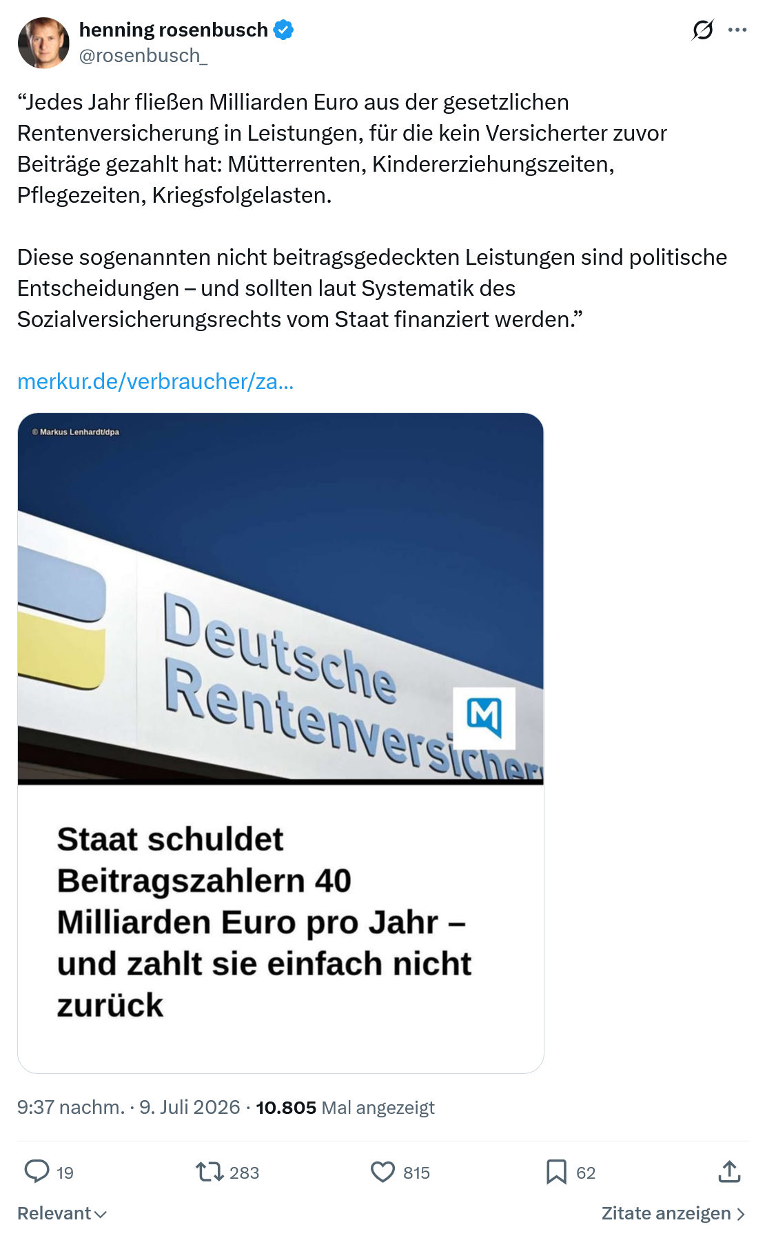 henning rosenbusch: Jedes Jahr fließen Milliarden Euro aus der gesetzlichen Rentenversicherung...