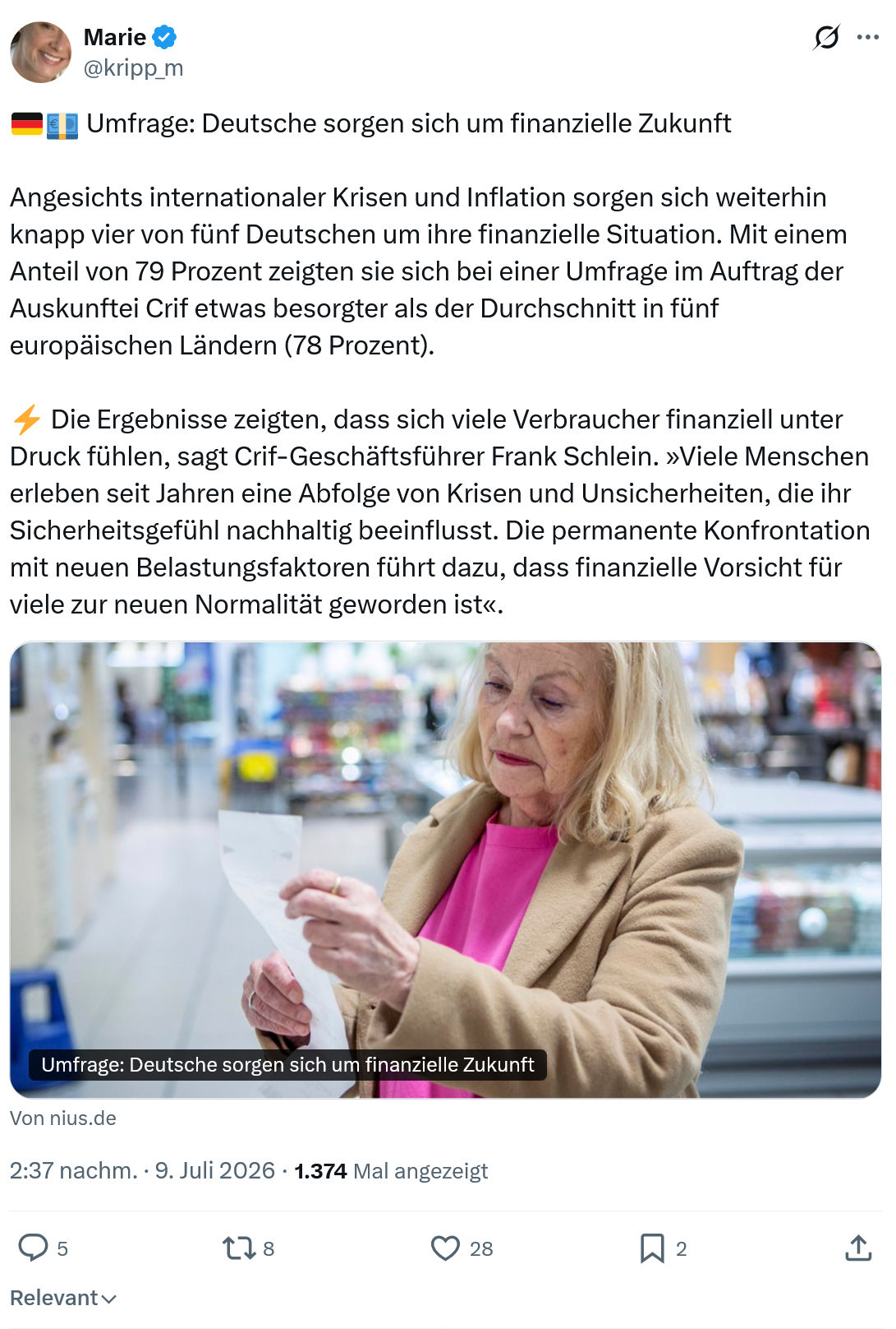 Marie kripp: Umfrage: Deutsche sorgen sich um finanzielle Zukunft...