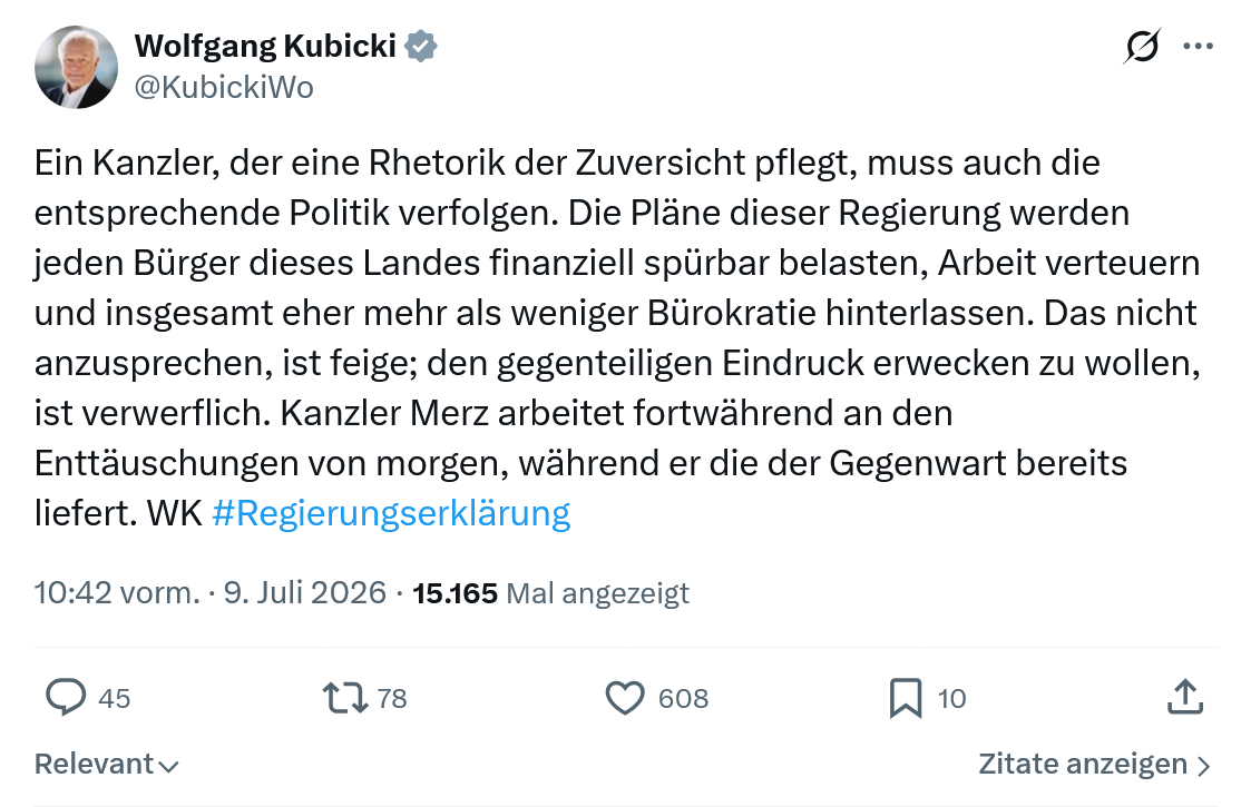 Wolfgang Kubicki: Ein Kanzler, der eine Rhetorik der Zuversicht pflegt...