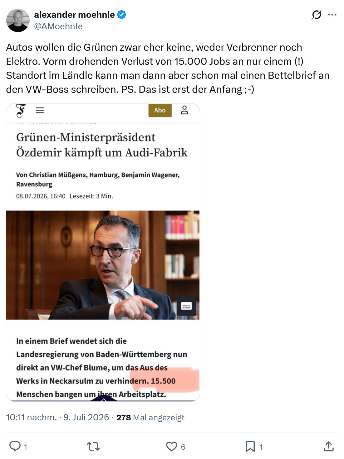 Alexander Moehnle: Autos wollen die Grünen zwar eher keine...