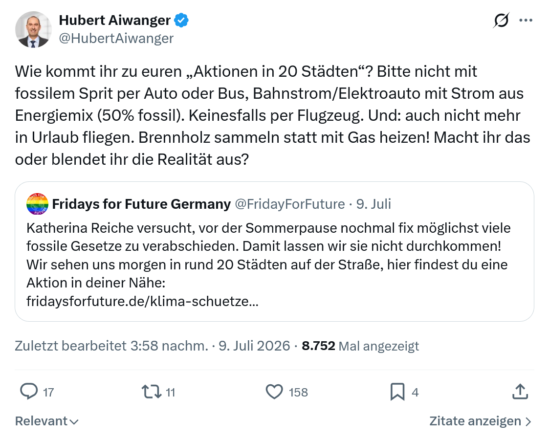 Hubert Aiwanger: Wie kommt ihr zu euren „Aktionen in 20 Städten“...