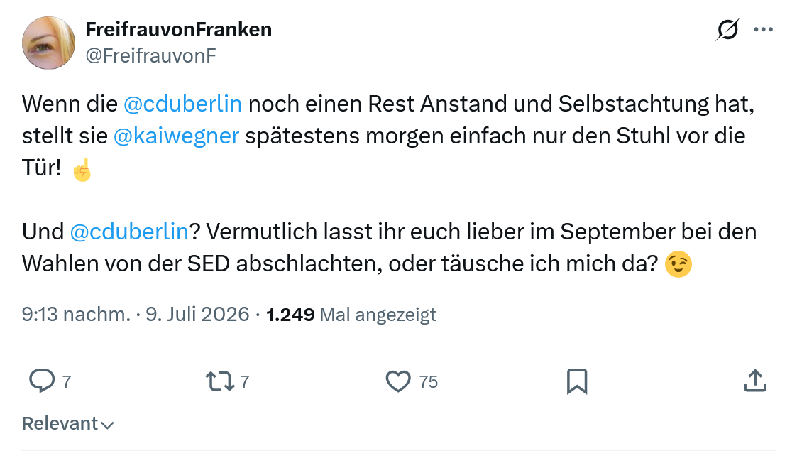 FreifrauvonFranken: Wenn die @cduberlin noch einen Rest Anstand und Selbstachtung hat...