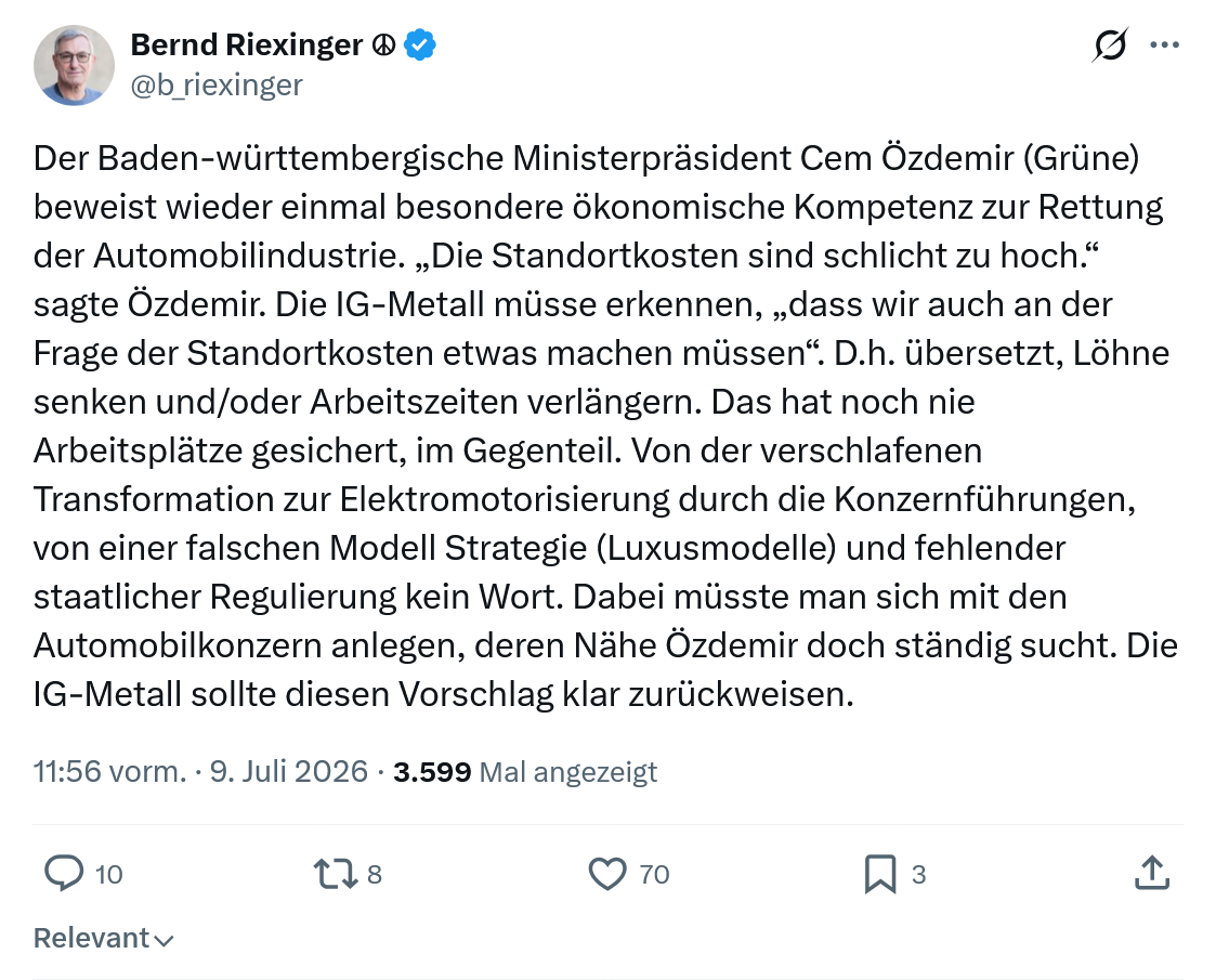 Bernd Riexinger: Der Baden-württembergische Ministerpräsident Cem Özdemir...