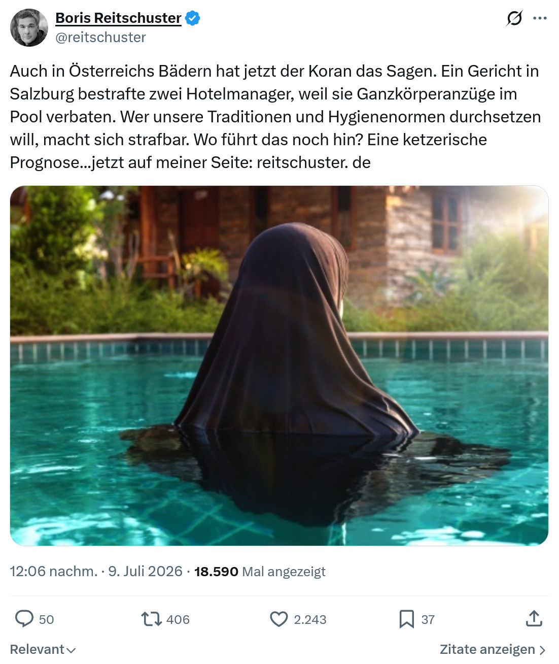 Boris Reitschuster: Auch in Österreichs Bädern hat jetzt der Koran das Sagen...