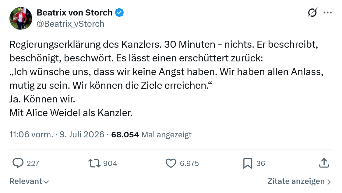 Beatrix von Storch: Regierungserklärung des Kanzlers...