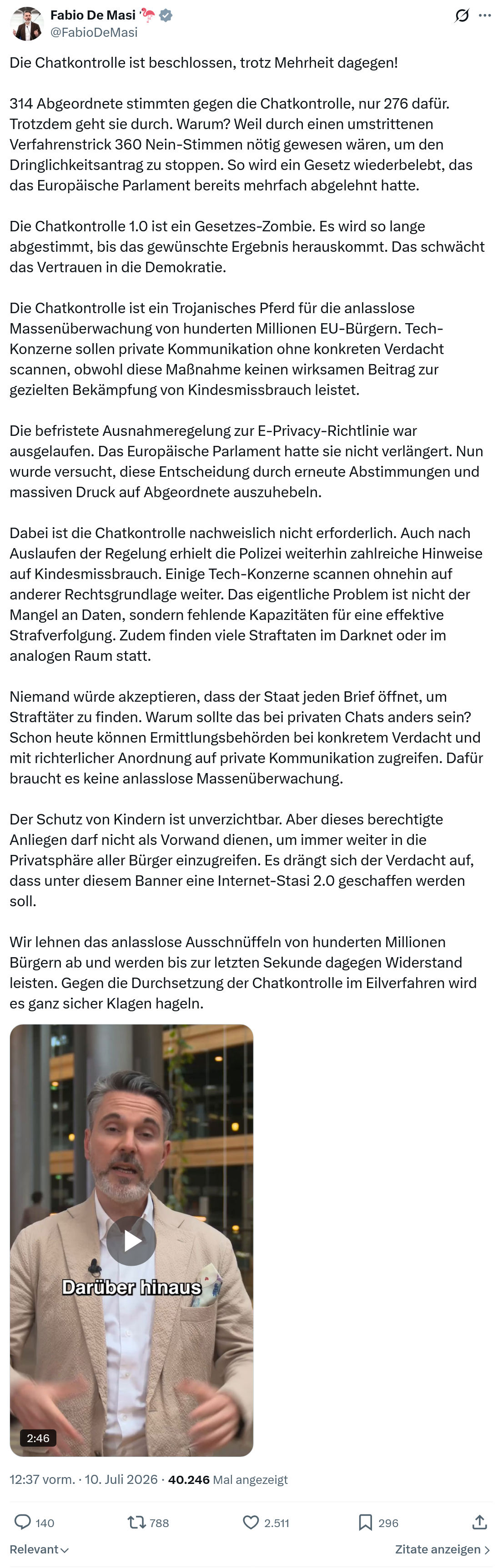 Fabio De Masi: Die Chatkontrolle ist beschlossen...