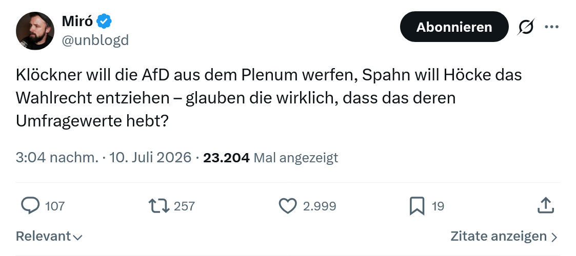 Miro Wolsfeld: Klöckner will die AfD...