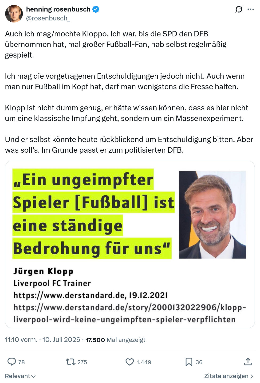 henning rosenbusch: Auch ich mag/mochte Kloppo...