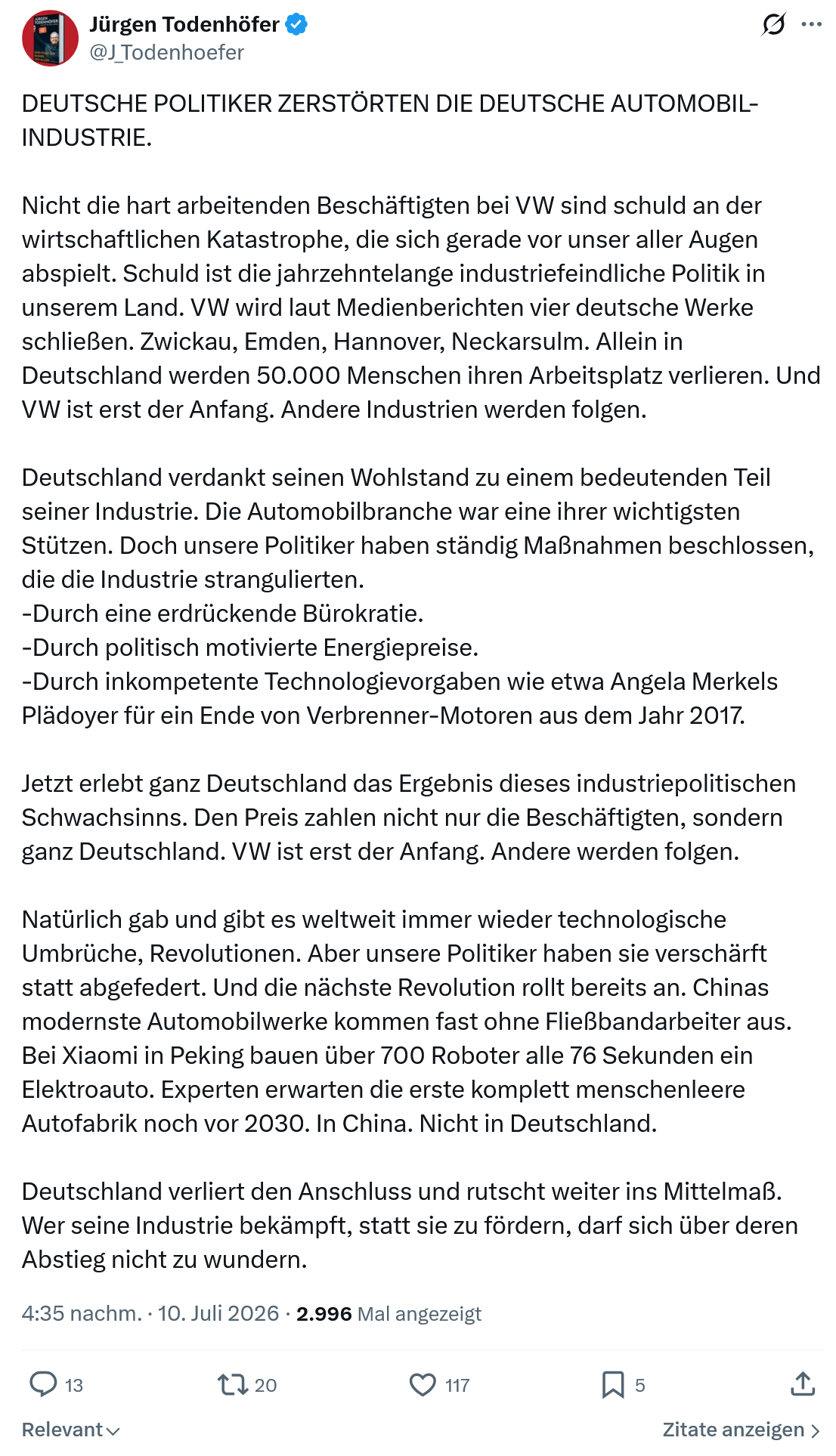 Jürgen Todenhöfer: DEUTSCHE POLITIKER ZERSTÖRTEN...