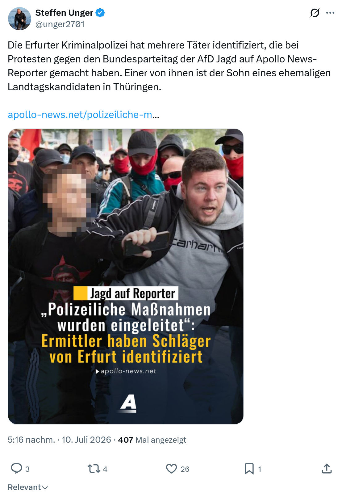 Steffen Unger: Die Erfurter Kriminalpolizei hat mehrere...