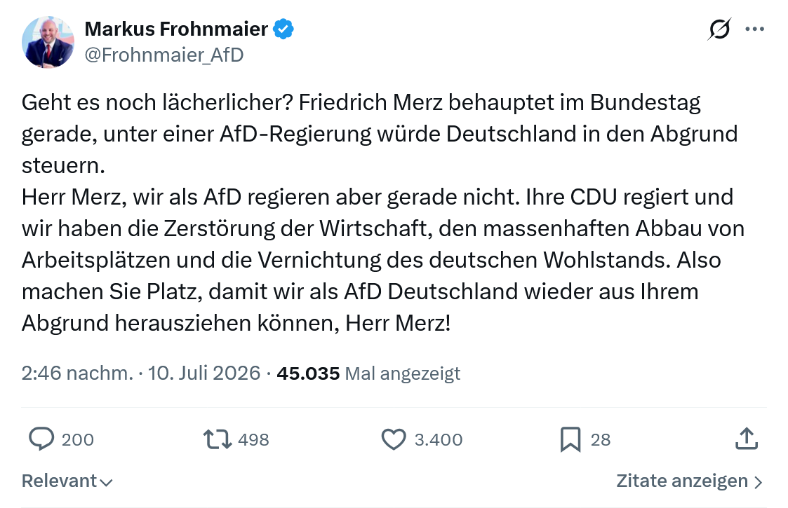 Markus Frohnmaier: Geht es noch lächerlicher?...