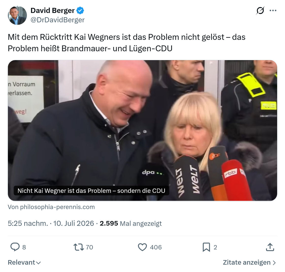 David Berger: Mit dem Rücktritt Kai Wegners...