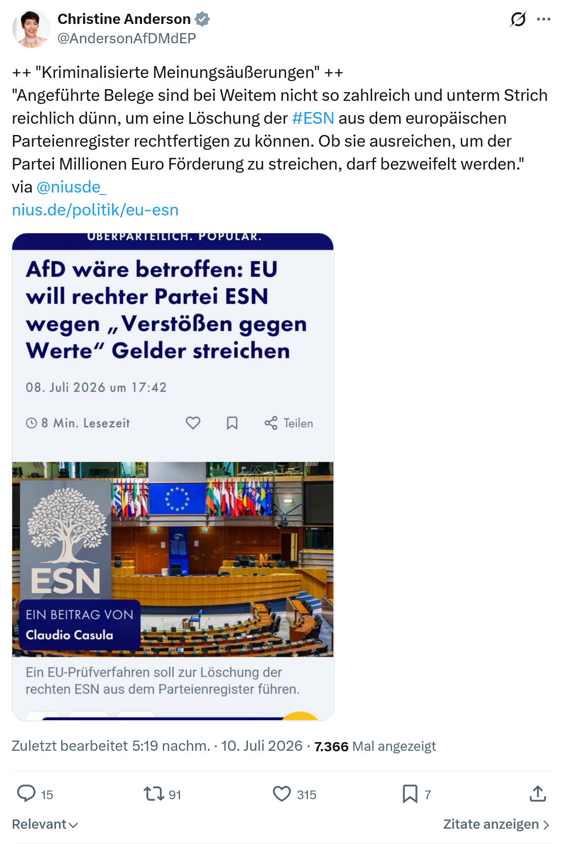 Christine Anderson: Kriminalisierte Meinungsäußerungen...