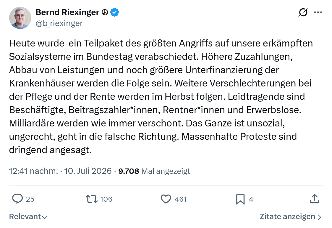 Bernd Riexinger: Heute wurde  ein Teilpaket...