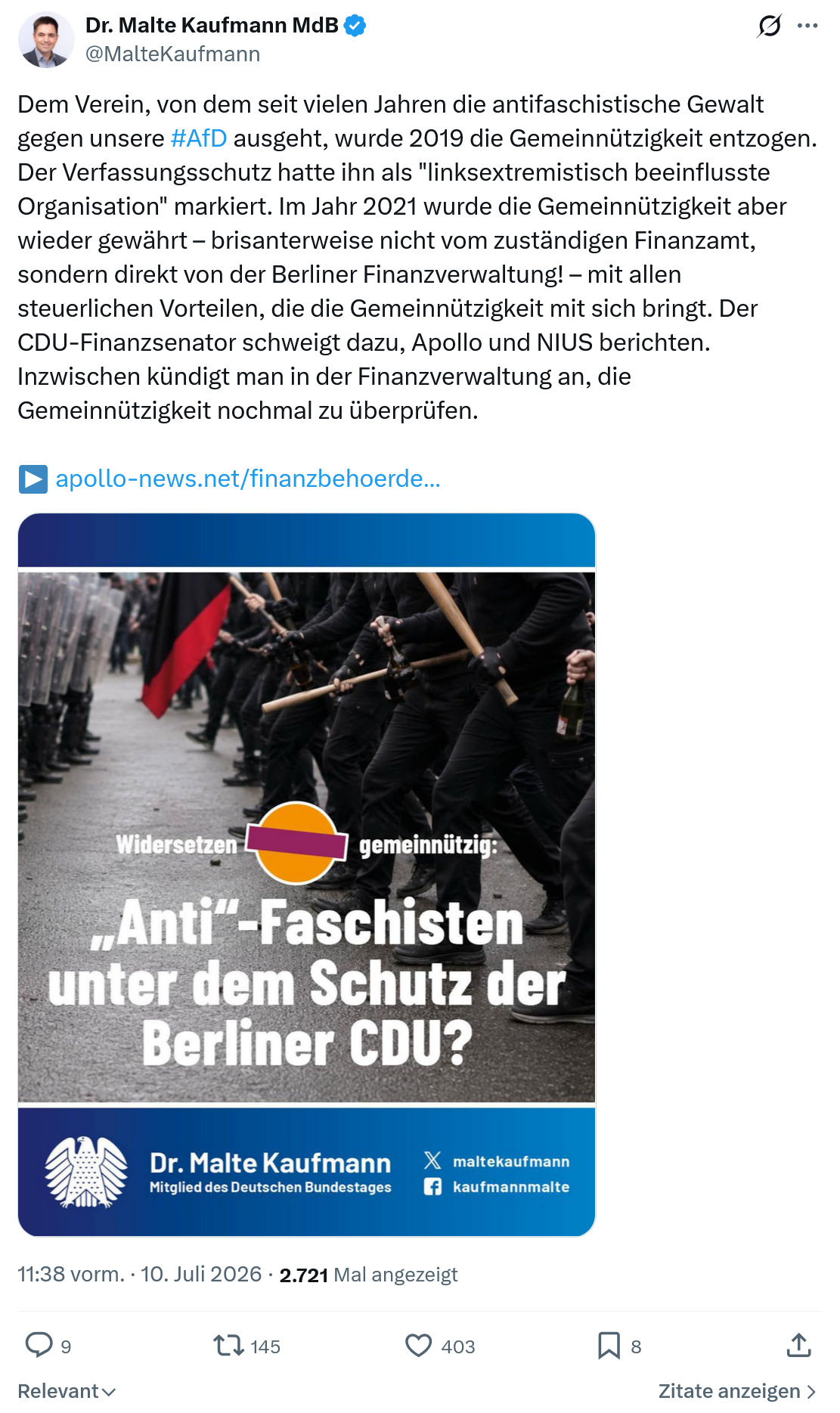 Malte Kaufmann: Dem Verein, von dem seit vielen...