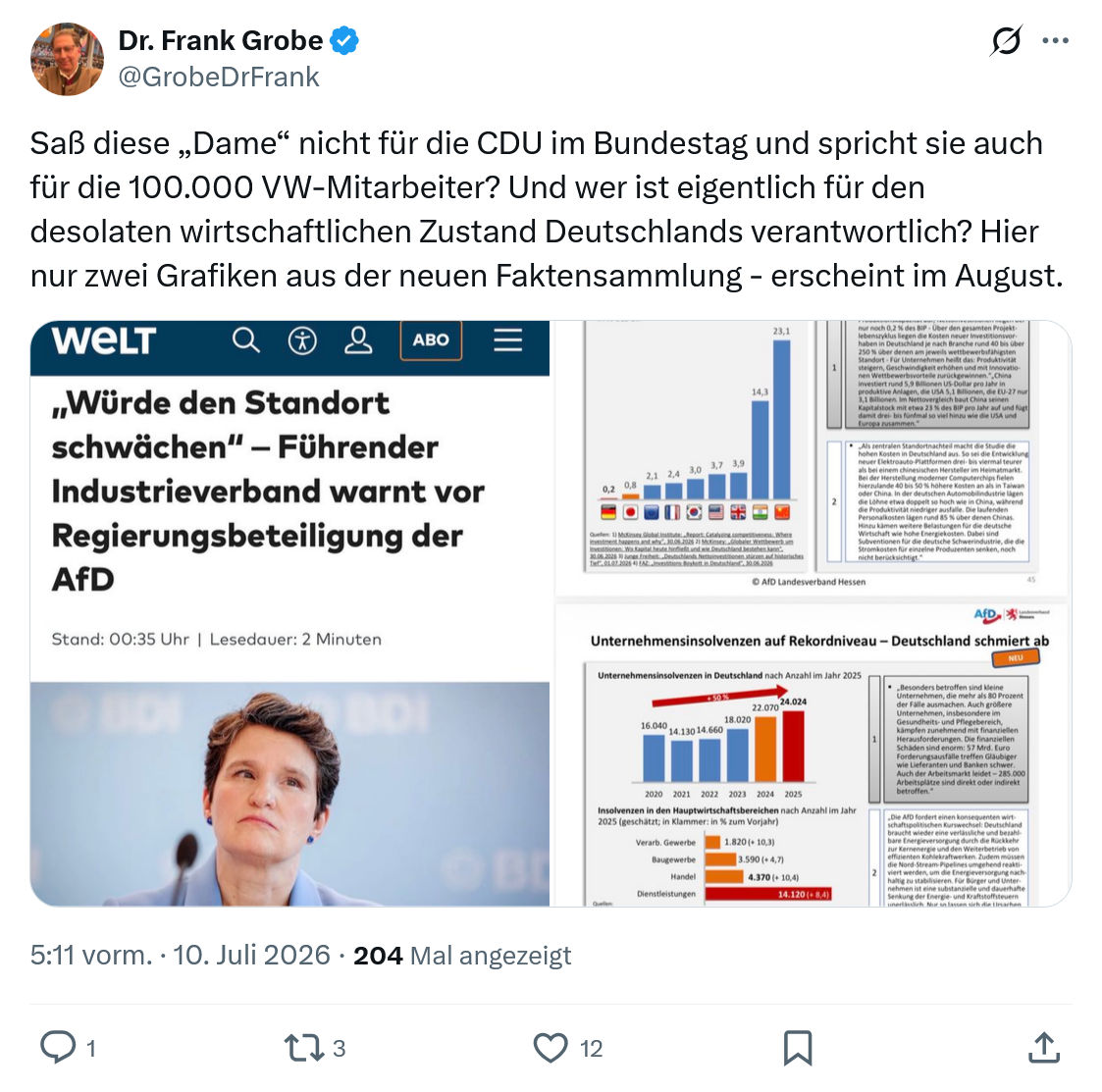 Frank Grobe: Saß diese „Dame“ nicht für die CDU...